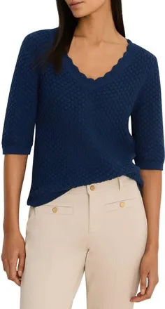 Nic+Zoe Scallop Textured Sweater in Rich Indigo at Nordstrom, Size Xx-Large