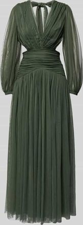 Lace & Beads Abendkleid mit V-Ausschnitt und Cut Outs in Oliv, Gr&ouml;&szlig;e S