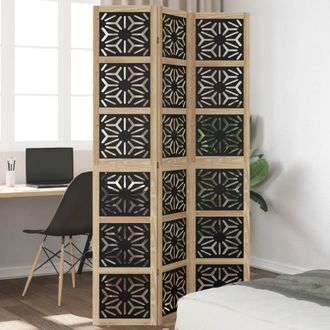 vidaXL Biombo Separador 3 Paneles Madera Maciza Paulownia Marr&oacute;n Negro Vidaxl