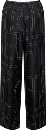 Toteme Womens Silk Pajama Trousers Monogram Black