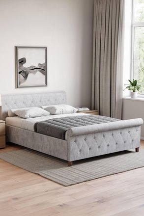 Home Discount Vida Designs Vittorio King Size Bed Frame (Crushed Velvet Silver, Light Grey Velvet, Light Grey Linen) Bedroom Furniture in Silver