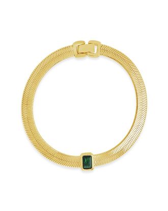 Sterling Forever 14K Plated CZ Calder Station Herringbone Bracelet