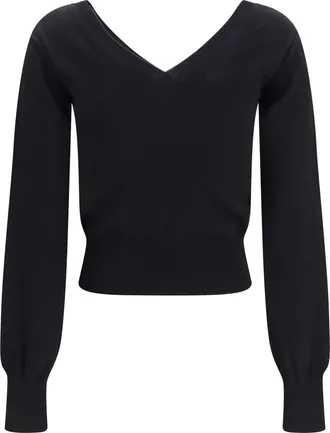 Vivienne Westwood Womens Beatrice V-Neck Sweater Black Cotton; Kashmir-Capra Hircus Kashmir/capra