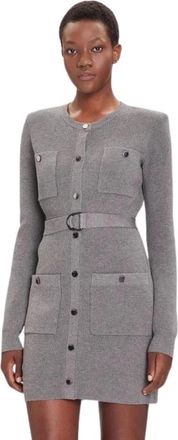 Liu Jo Gebreide Jurk met Schoudervullingen - Dames - Kleedjes - Grijs - M - Polyester - Kleedjes