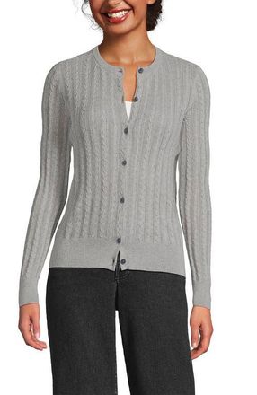 Lands End Cotton Pointelle Modern Cardigan Sweater in Gray Heather at Nordstrom, Size X-Small