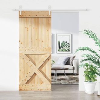 Berkfield Home Sliding Door with Hardware Set 85x210 cm Solid Wood Pine in Brown