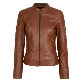 Bugatti Jassen, Dames, Bruin, XL, Leer, Klassieke leren jas met opstaande kraag