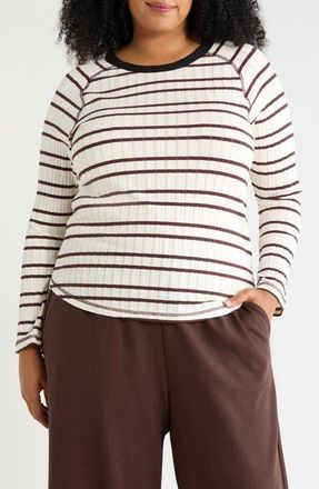 Wit & Wisdom Ringer Rib Top in Ecru/black at Nordstrom, Size 3X