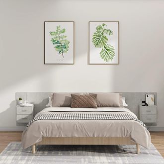 vidaXL Cabecero De Cama Y Mesitas Madera Contrachapada Gris Hormig&oacute;n Vidaxl