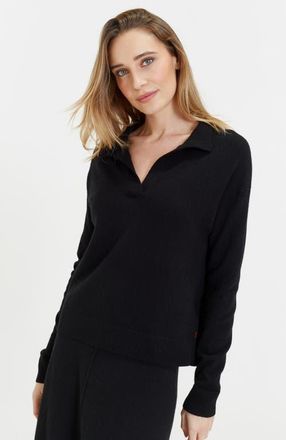 Chinti and Parker Wool Cashmere Blend V Neck Collared Sweater in Black at Nordstrom, Size X-Large