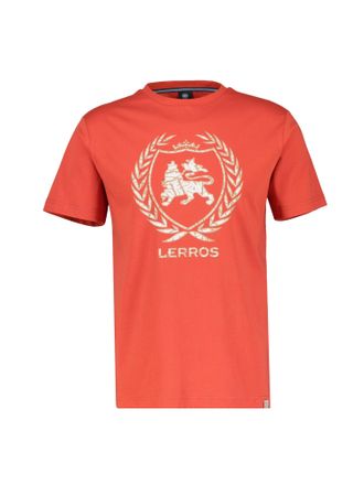 Lerros T-Shirt LERROS T-Shirt mit Logoprint, Herren, Gr. S, rot (deep coral rot), 100% Baumwolle, Rundhals, Shirts T-Shirt