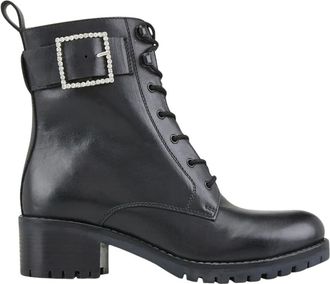 Cosmoparis Schoenen, Dames, Zwart, 36 EU, Leer, Zwarte veterschoen met strass gesp