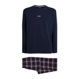 HUGO BOSS Lange pyjamaset - Heren - Pyjama - Blauw - XL - Katoen - Nachtkleding