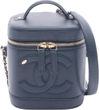 Chanel Pre-owned Coco Mark Lamsleren Handtas - Dames - Vintage Handtas - Blauw - ONE Size - Leer - Vintage