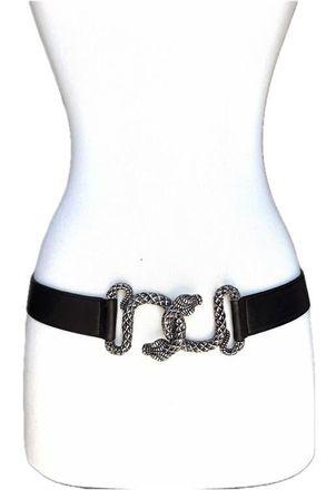Raina Interlocking Snake Antique Silver Leather Belt in Black at Nordstrom