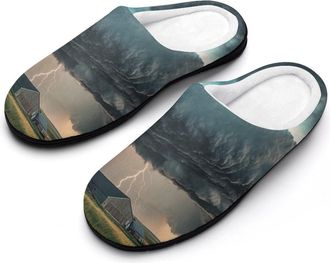 Generic Thunderstorm Mens Soft Cotton Slippers with Memory Foam Anti-skid House Shoes for Travel Indoor Outdoor