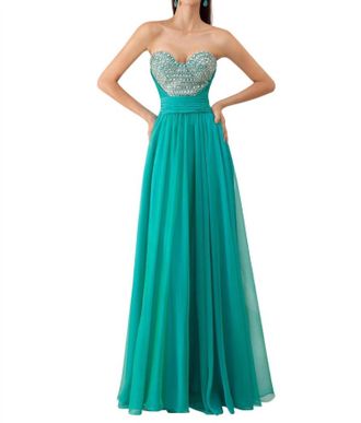 Angela & Alison Beaded Prom Dress In Teal