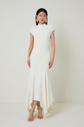 Karen Millen Womens Textured Jersey Dramatic Hem Maxi Dress - White - Size X-Small