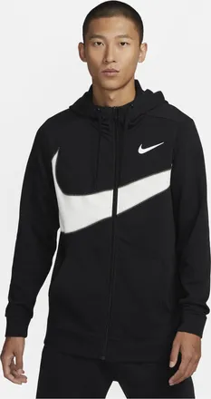 Nike Dri-FIT Fleece Full-Zip Fitness Hoodie Black White FB8576-010