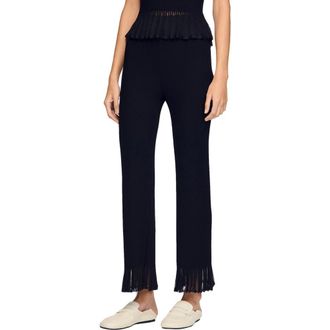 Sandro Ruffled knit trousers in Black at Nordstrom, Size 34 Eu