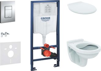 GROHE Rapid Sl - Conjunto De M&oacute;dulo De Instalaci&oacute;n Empotrado, Inodoro Alpha Con Asiento, Pulsador De Descarga Skate Cosmopolitan, Cromo 38528set-kr