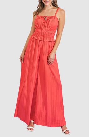 Flying Tomato Sleeveless Rib Wide Leg Jumpsuit in Coral Red at Nordstrom Rack, Size Medium