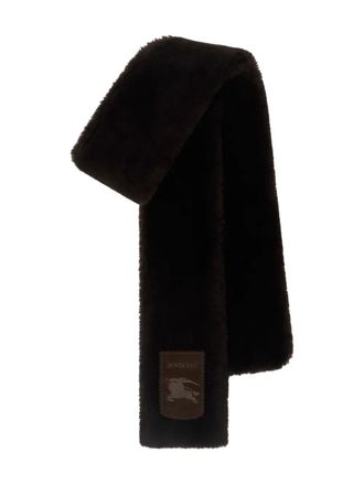Burberry Sciarpa in shearling con applicazione logo - Marrone