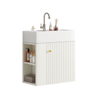 STILVORA Mueble Bajo Lavabo Con 1 Puerta Y Estantes Laterales Con Cierre Suave Para Bano En Tablero De Particulas Blanco