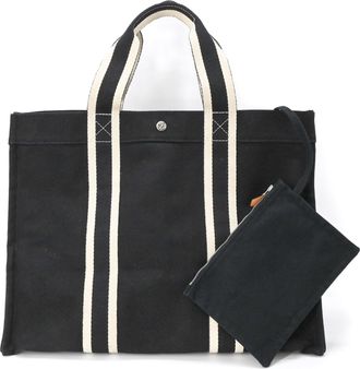 Herm&egrave;s Bora Bora Black White Canvas Handbag Tote Bag (Pre-Owned)