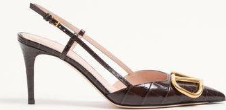 Valentino Garavani Vlogo Signature Slingback Pumps In 80MM Printed Calfskin Woman OAK BROWN 34.5