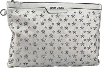 Jimmy Choo London Pre-owned Leather Clutch - Dames - Vintage Clutch - Grijs - ONE Size - Leer - Vintage