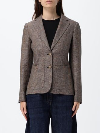 Burberry Slim Fit Single-Breasted Tartan Blazer in Linen and Wool