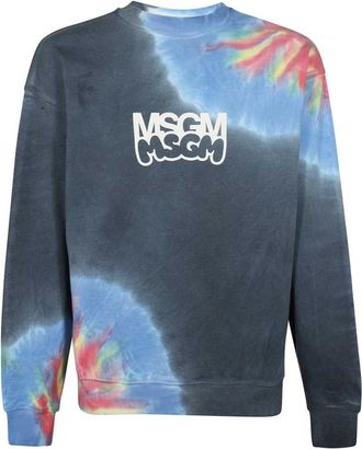 Msgm Bedrukte Katoenen Sweater - Heren - Sweatshirts - Blauw - L - Katoen - Hoodies & sweatvesten