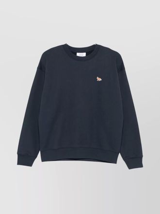 Maison Kitsun&eacute; cotton baby fox embroidered ribbed crew neck sweatshirt
