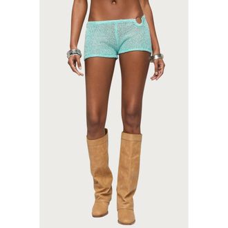 Edikted Sarina Sequin Knit Micro Shorts in Aqua at Nordstrom, Size X-Small