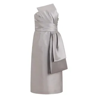 Alberta Ferretti Kleedjes, Dames, Grijs, S, Polyester, Jurk zonder mouwen met strik