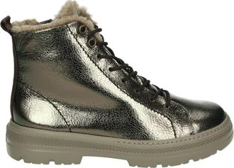 Paul Green Sportieve Bronzen Leren Sneakers - Dames - Veterlaarzen - Grijs - 37 1/2 EU - Leer - Schoenen
