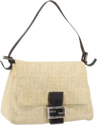 Fendi Pre-owned Shoulder Bags, female, Beige, Size: ONE SIZE Pre-owned Canvas Shoulder Bag