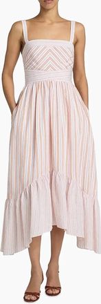 Ramy Brook Nadia Midi Dress In Sunset Orange Stripe Combo