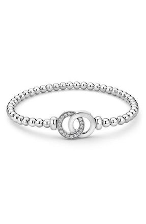 Lagos Signature Caviar Interlocking Diamond Stretch Bracelet in Silver at Nordstrom, Size 7