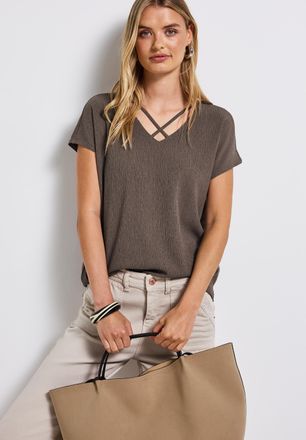 Street One Shirttop STREET ONE, Damen, Gr. 36, beige (schwarz tumbled beige), Obermaterial: 95% Viskose, 5% Elasthan, Strukturmuster, unifarben, regular fit tail