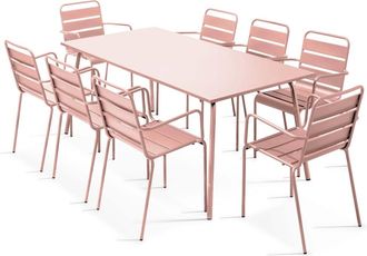 Oviala Mesa de jard&iacute;n y 8 sillas de metal rosa