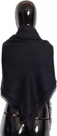 Dolce & Gabbana Black Solid Silk Wool Fringe Wrap Womens Scarf (Pre-Owned)