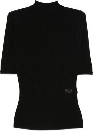 Fendi Top a coste con logo - Nero