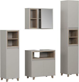 Vicco Conjunto De Muebles De Ba&ntilde;o Elnor, Greige/roble, 4 Partes, Vicco