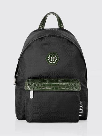 Philipp Plein Nylon Backpack with Jacquard Hexagon and Crocodile Print Leather
