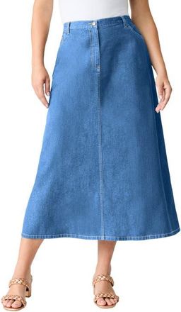 Roaman's Plus Size Easy-Wear A-Line Skirt in Light Stonewash at Nordstrom, Size 42