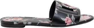 Dolce & Gabbana Calfskin Flat Slippers with Rose Print - Dames - Sandalen - Veelkleurig - 37 EU - Leer - Schoenen
