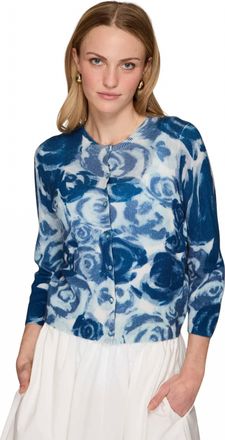 Autumn Cashmere Watercolor Rose Baby Cardigan In Blue Combo