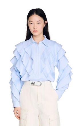 Sandro Ruffled cotton shirt in Sky Blue at Nordstrom, Size X-Small